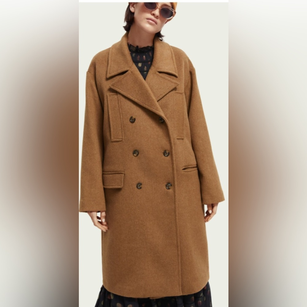 Scotch and Soda Brushed double breasted, relaxed fit tailored coat